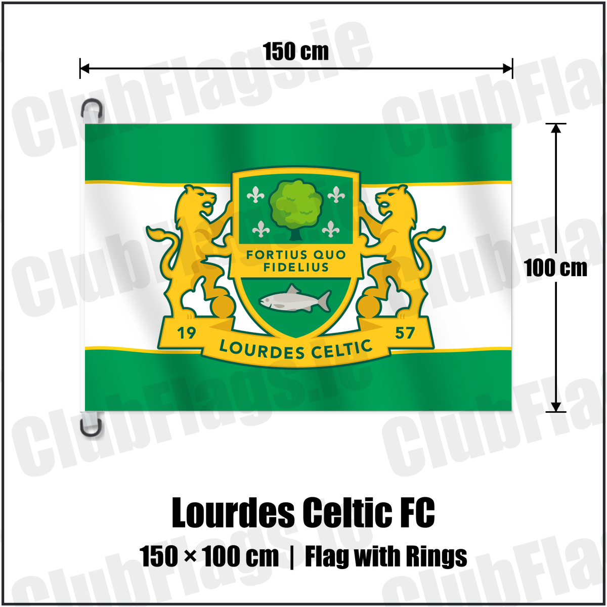Lourdes Celtic FC 150cm x 100cm Flag Pole Flag with Rings with the club crest and colours, Dublin Football - ClubFlags.ie