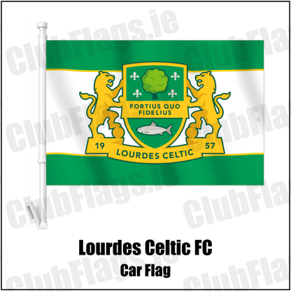 Lourdes Celtic FC Car Flag with the club crest and colours, Dublin Football - ClubFlags.ie