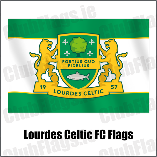 Lourdes Celtic FC Flags with the club crest and colours, Dublin Football - ClubFlags.ie