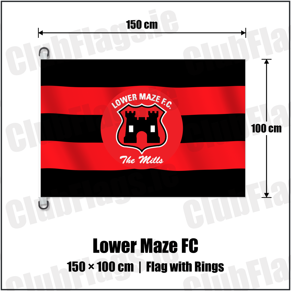 Lower Maze FC 150cm x 100cm Flag Pole Flag with Rings with the club crest and colours, Down Football - ClubFlags.ie