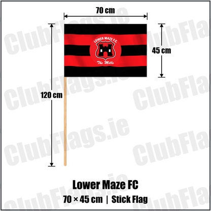 Lower Maze FC 45cm x 70cm Stick Flag with the club crest and colours, Down Football - ClubFlags.ie