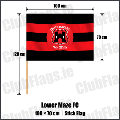 Lower Maze FC 70cm x 100cm Stick Flag with the club crest and colours, Down Football - ClubFlags.ie
