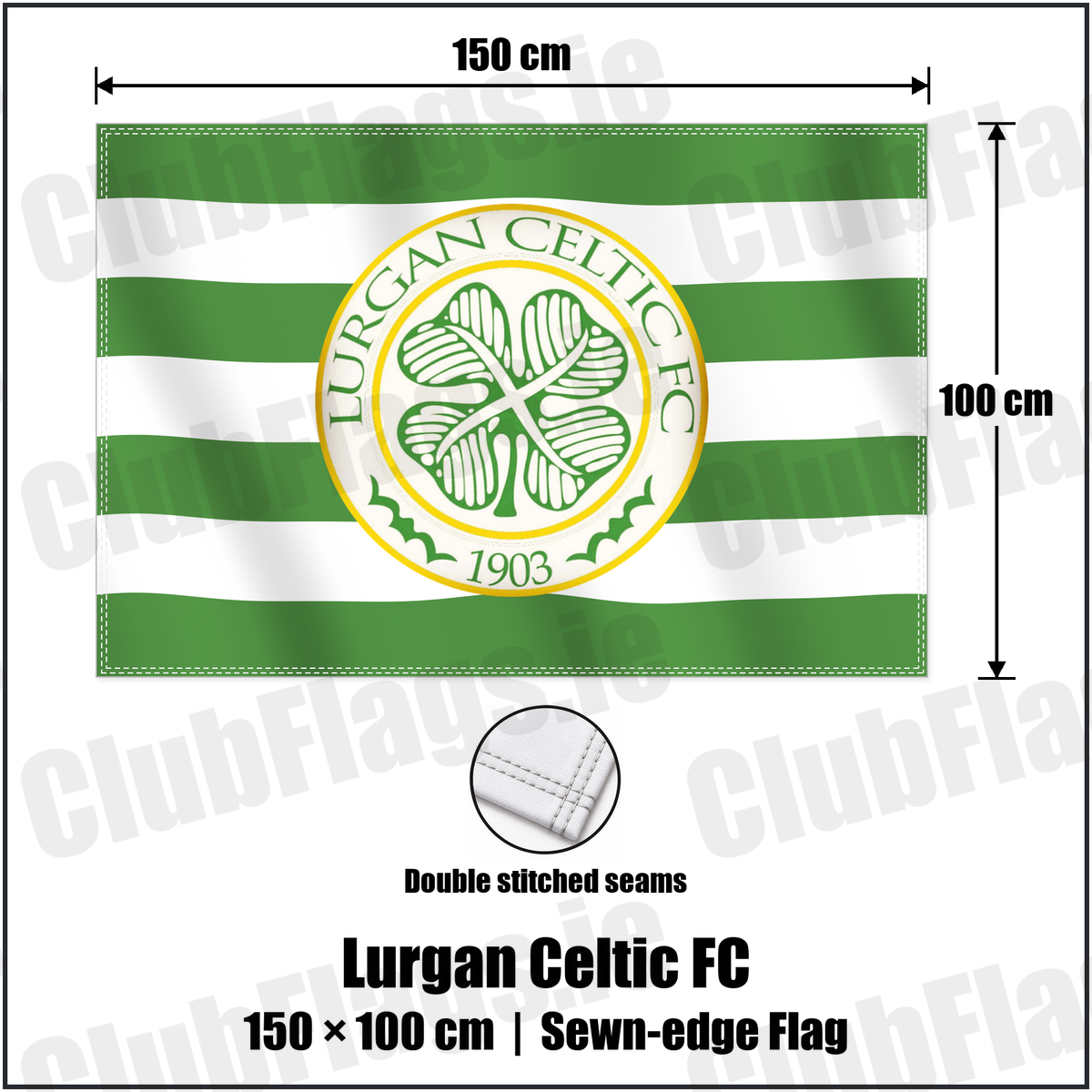 Lurgan Celtic FC 100cm x 150cm Flag (sewn on the edges) with the club crest and colours, Armagh Football - ClubFlags.ie
