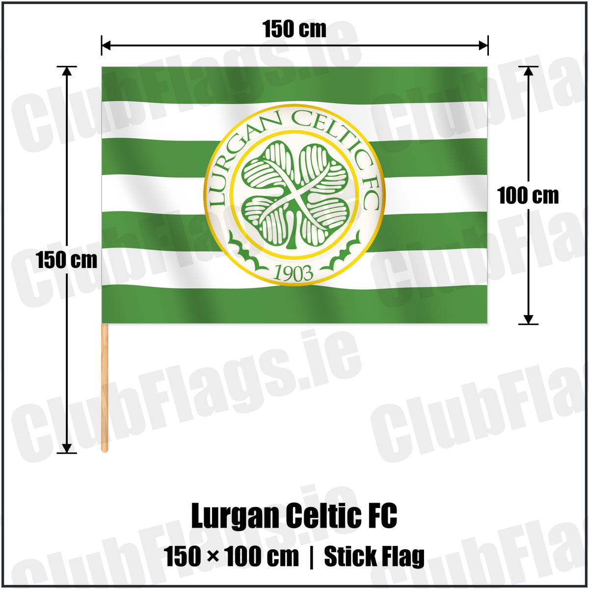 Lurgan Celtic FC 100cm x 150cm Stick Flag with the club crest and colours, Armagh Football - ClubFlags.ie