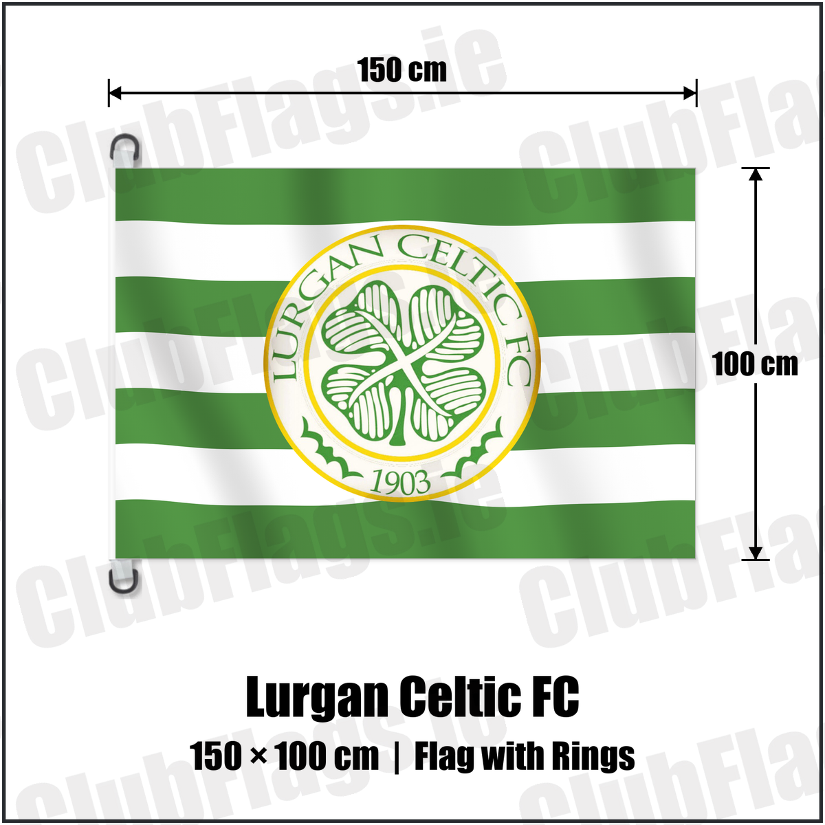 Lurgan Celtic FC 150cm x 100cm Flag Pole Flag with Rings with the club crest and colours, Armagh Football - ClubFlags.ie