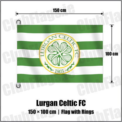 Lurgan Celtic FC 150cm x 100cm Flag Pole Flag with Rings with the club crest and colours, Armagh Football - ClubFlags.ie