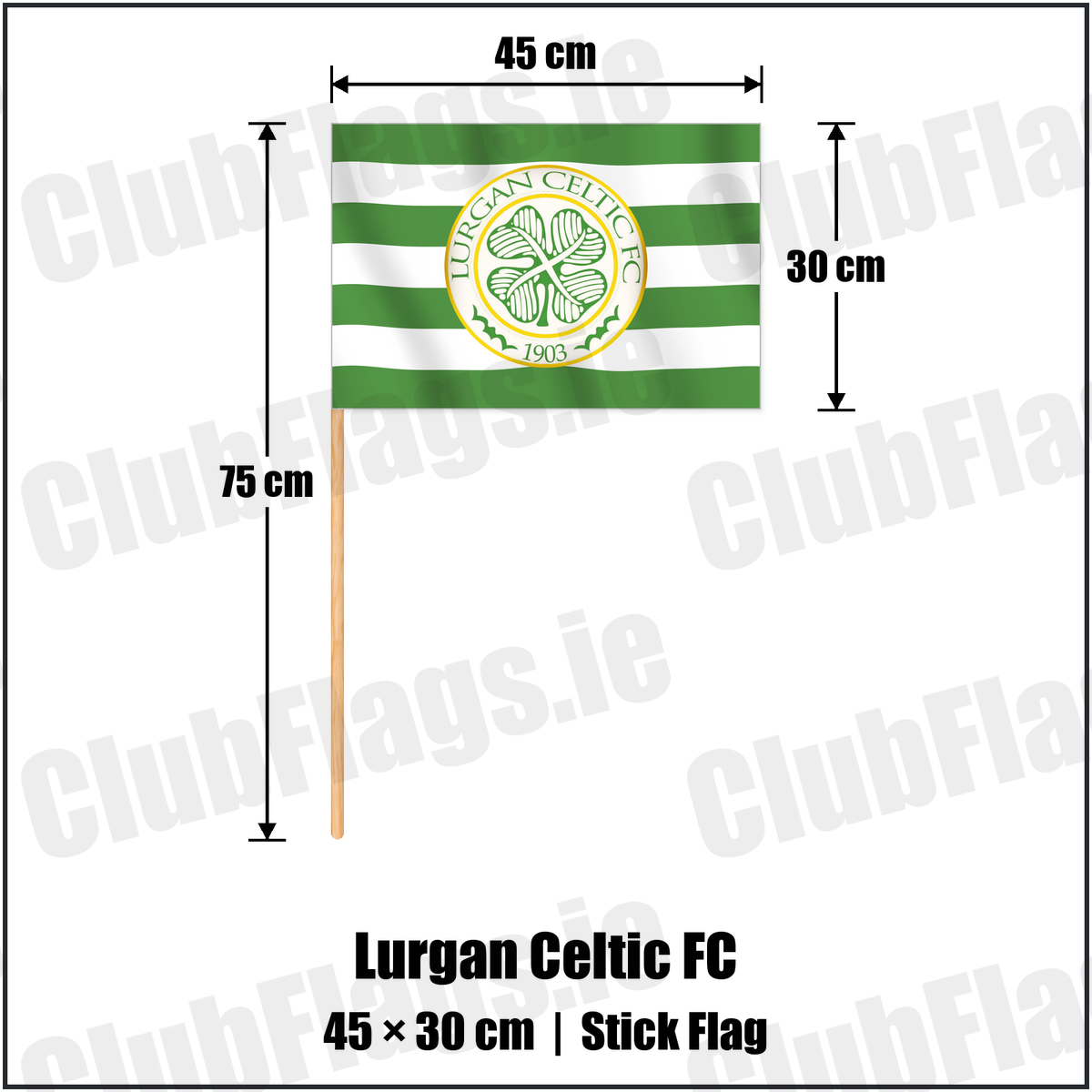 Lurgan Celtic FC 30cm x 45cm Stick Flag with the club crest and colours, Armagh Football - ClubFlags.ie