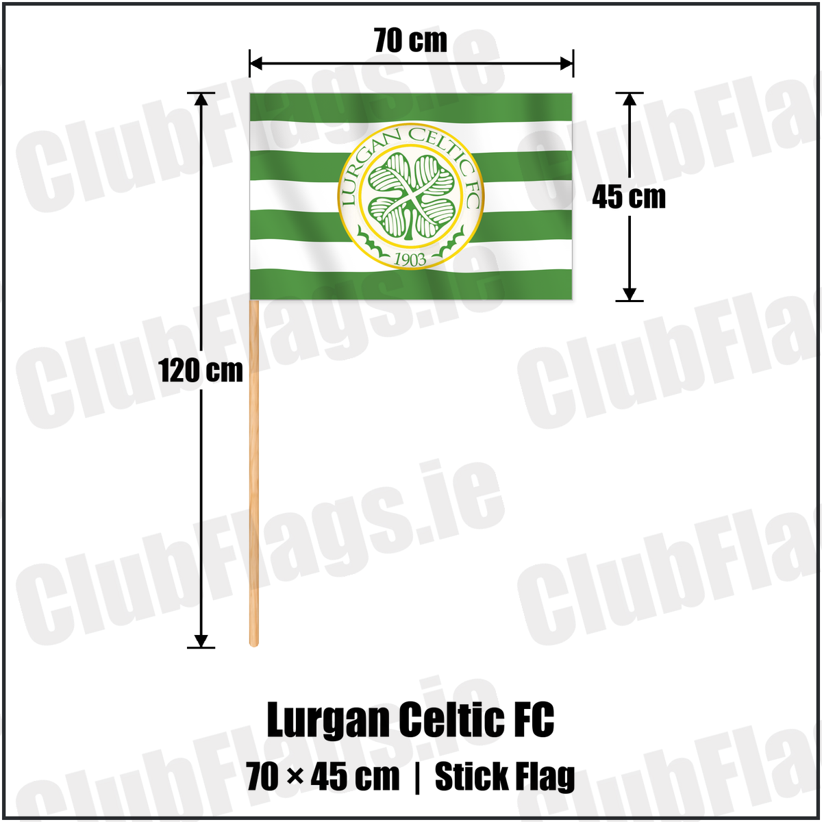 Lurgan Celtic FC 45cm x 70cm Stick Flag with the club crest and colours, Armagh Football - ClubFlags.ie