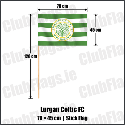 Lurgan Celtic FC 45cm x 70cm Stick Flag with the club crest and colours, Armagh Football - ClubFlags.ie