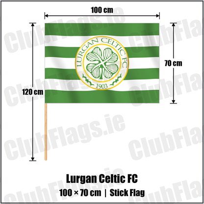 Lurgan Celtic FC 70cm x 100cm Stick Flag with the club crest and colours, Armagh Football - ClubFlags.ie