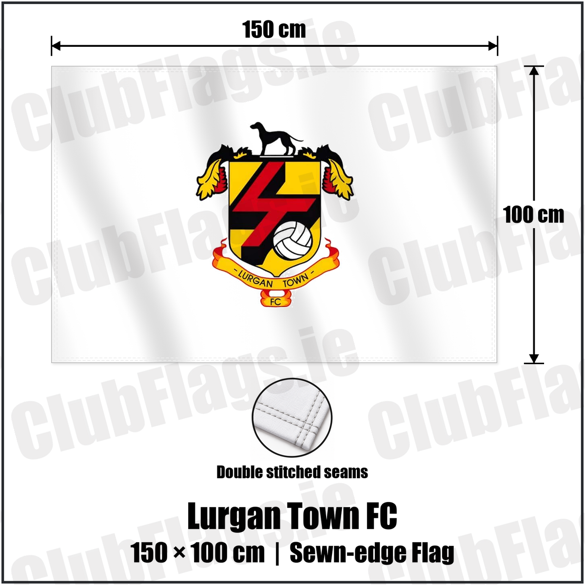Lurgan Town FC 100cm x 150cm Flag (sewn on the edges) with the club crest and colours, Armagh Football - ClubFlags.ie