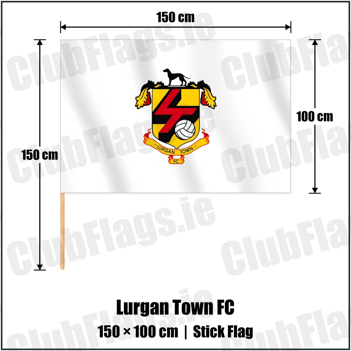 Lurgan Town FC 100cm x 150cm Stick Flag with the club crest and colours, Armagh Football - ClubFlags.ie