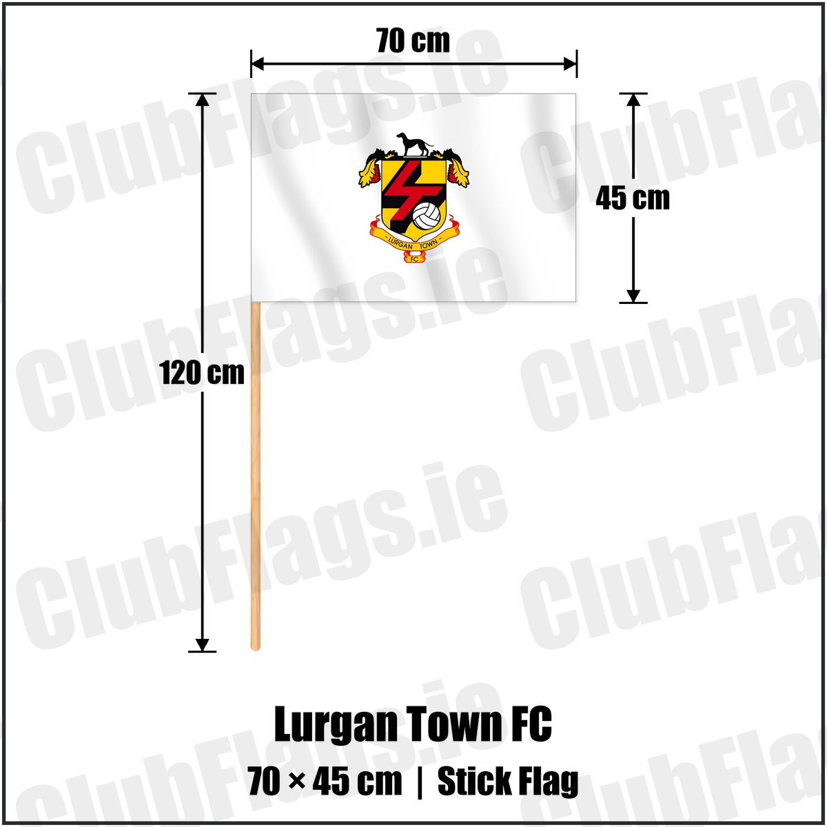 Lurgan Town FC 45cm x 70cm Stick Flag with the club crest and colours, Armagh Football - ClubFlags.ie