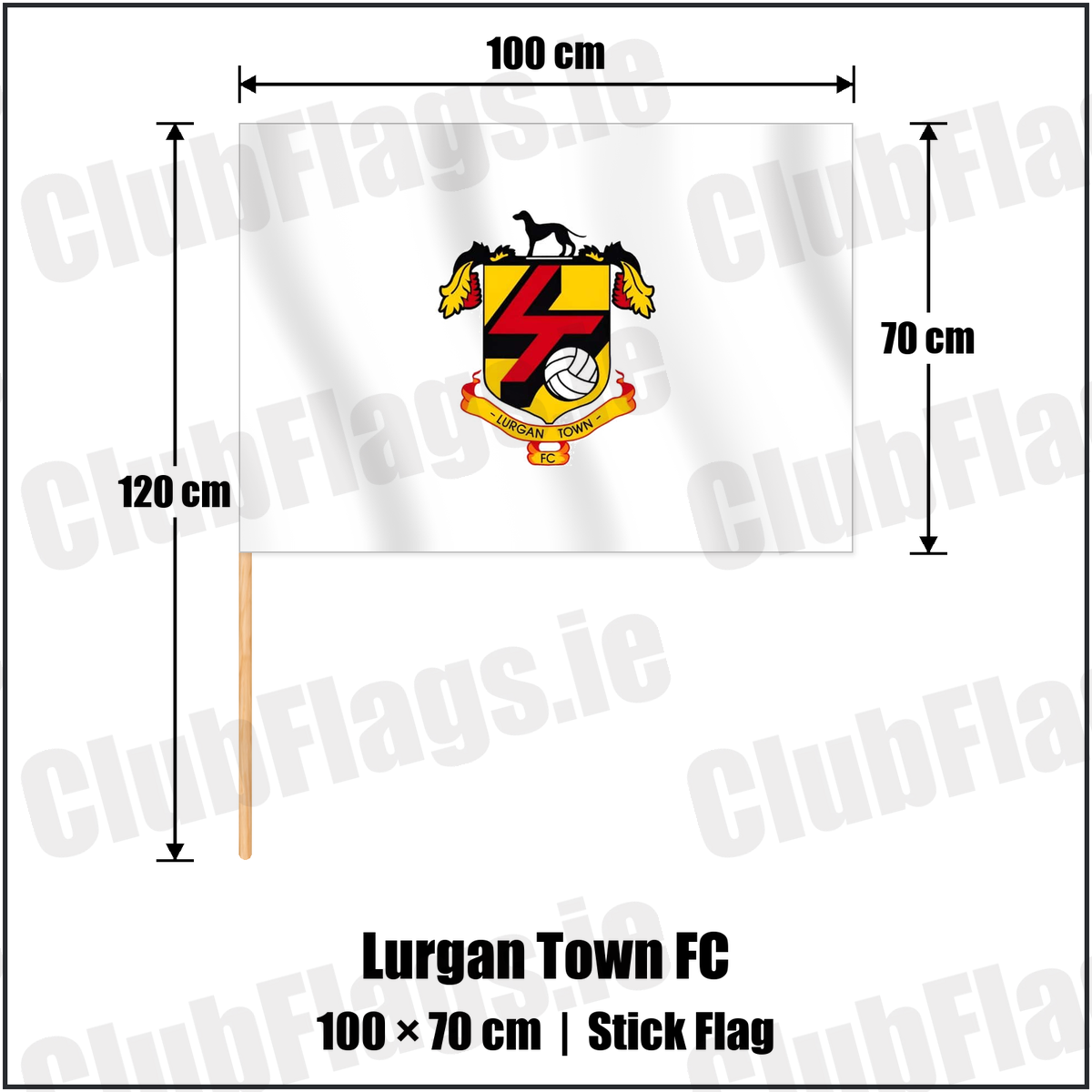 Lurgan Town FC 70cm x 100cm Stick Flag with the club crest and colours, Armagh Football - ClubFlags.ie
