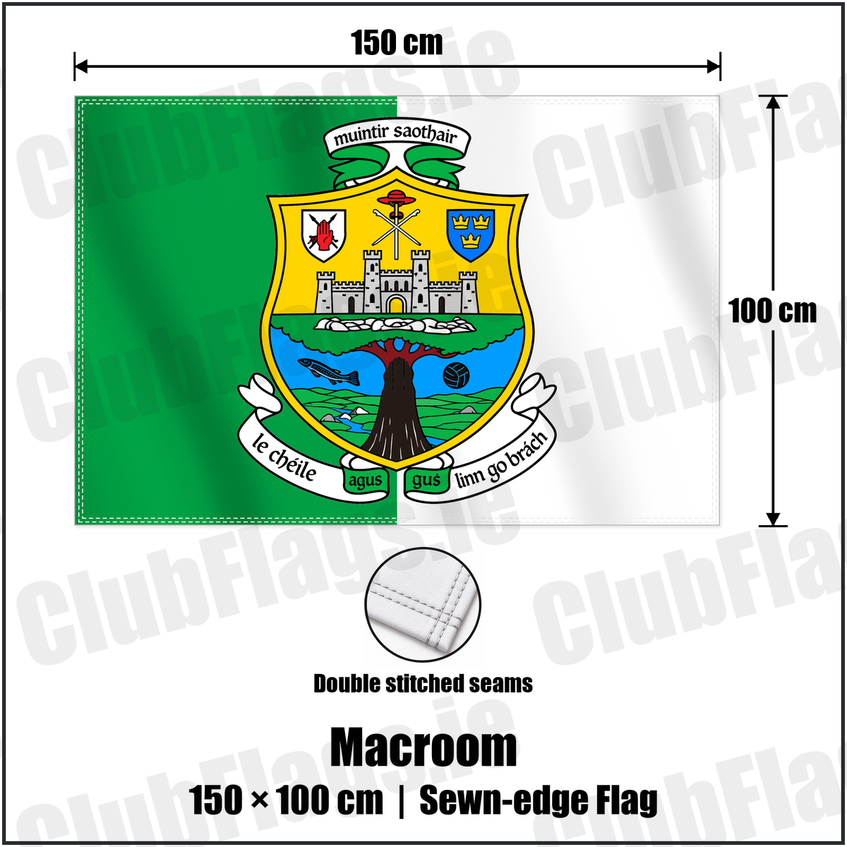 Macroom 100cm x 150cm Flag (sewn on the edges) with the verified club crest and colours, Cork GAA - ClubFlags.ie