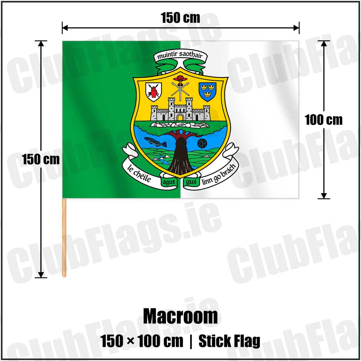Macroom 100cm x 150cm Stick Flag with the verified club crest and colours, Cork GAA - ClubFlags.ie
