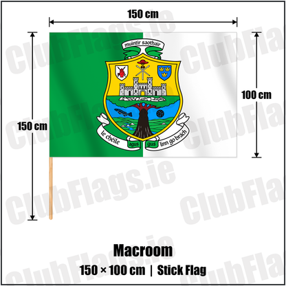 Macroom 100cm x 150cm Stick Flag with the verified club crest and colours, Cork GAA - ClubFlags.ie
