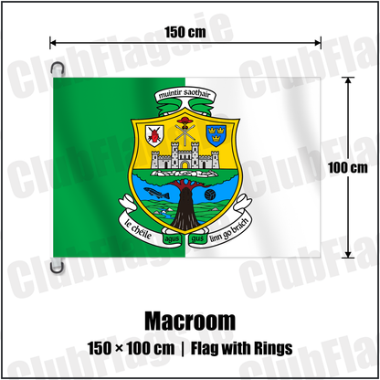 Macroom 150cm x 100cm Flag Pole Flag with Rings with the verified club crest and colours, Cork GAA - ClubFlags.ie