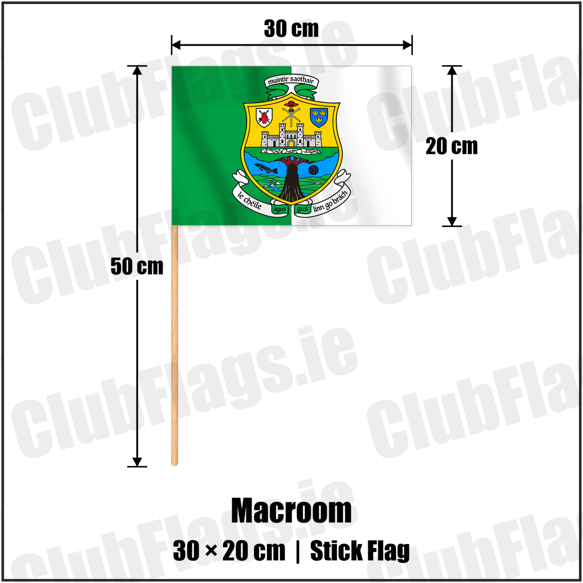 Macroom 20cm x 30cm Stick Flag with the verified club crest and colours, Cork GAA - ClubFlags.ie