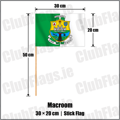 Macroom 20cm x 30cm Stick Flag with the verified club crest and colours, Cork GAA - ClubFlags.ie