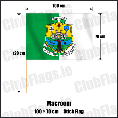Macroom 70cm x 100cm Stick Flag with the verified club crest and colours, Cork GAA - ClubFlags.ie