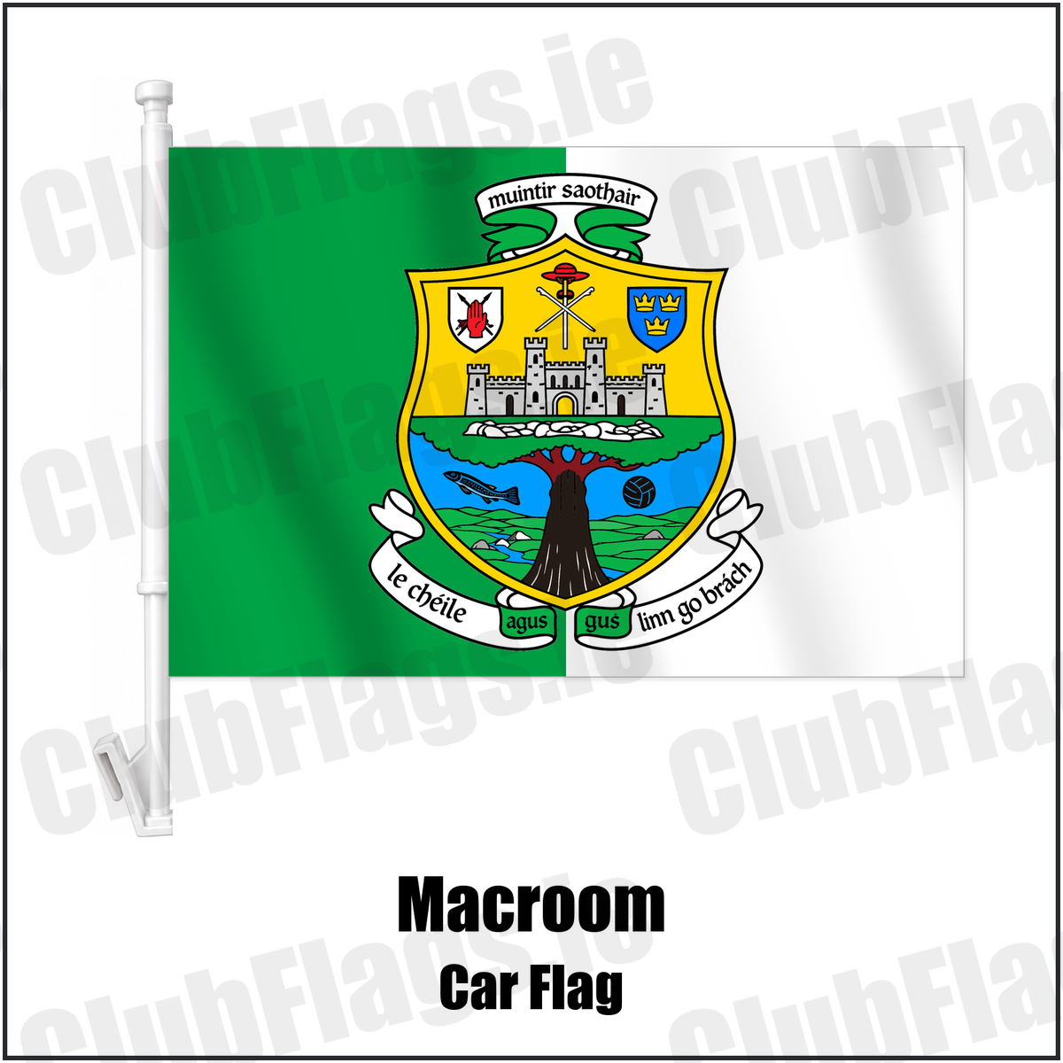 Macroom Car Flag with the verified club crest and colours, Cork GAA - ClubFlags.ie