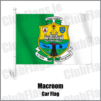 Macroom Car Flag with the verified club crest and colours, Cork GAA - ClubFlags.ie