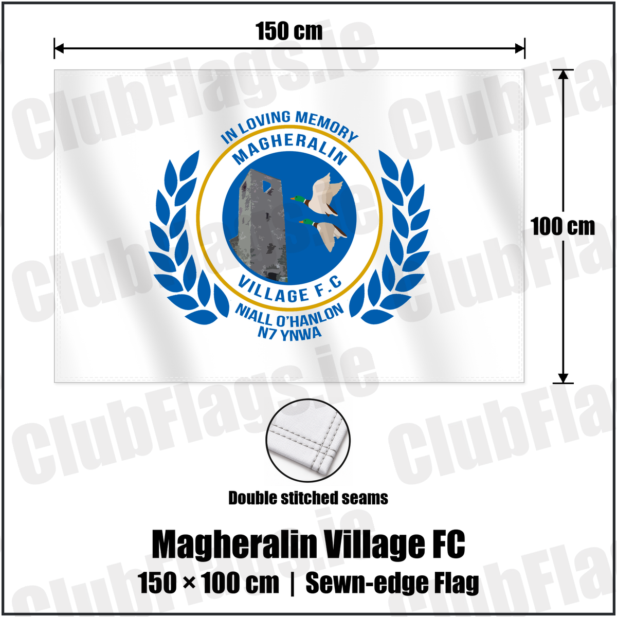 Magheralin Village FC 100cm x 150cm Flag (sewn on the edges) with the club crest and colours, Down Football - ClubFlags.ie