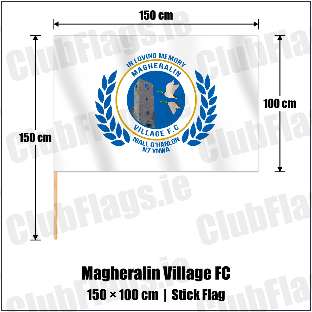 Magheralin Village FC 100cm x 150cm Stick Flag with the club crest and colours, Down Football - ClubFlags.ie