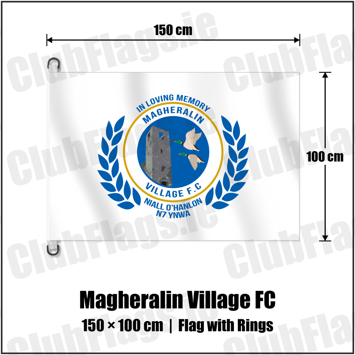 Magheralin Village FC 150cm x 100cm Flag Pole Flag with Rings with the club crest and colours, Down Football - ClubFlags.ie