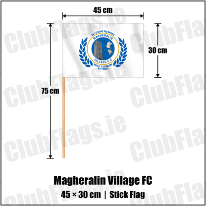 Magheralin Village FC 30cm x 45cm Stick Flag with the club crest and colours, Down Football - ClubFlags.ie