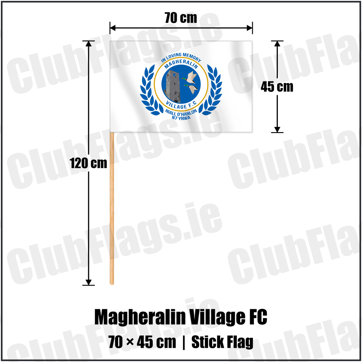 Magheralin Village FC 45cm x 70cm Stick Flag with the club crest and colours, Down Football - ClubFlags.ie