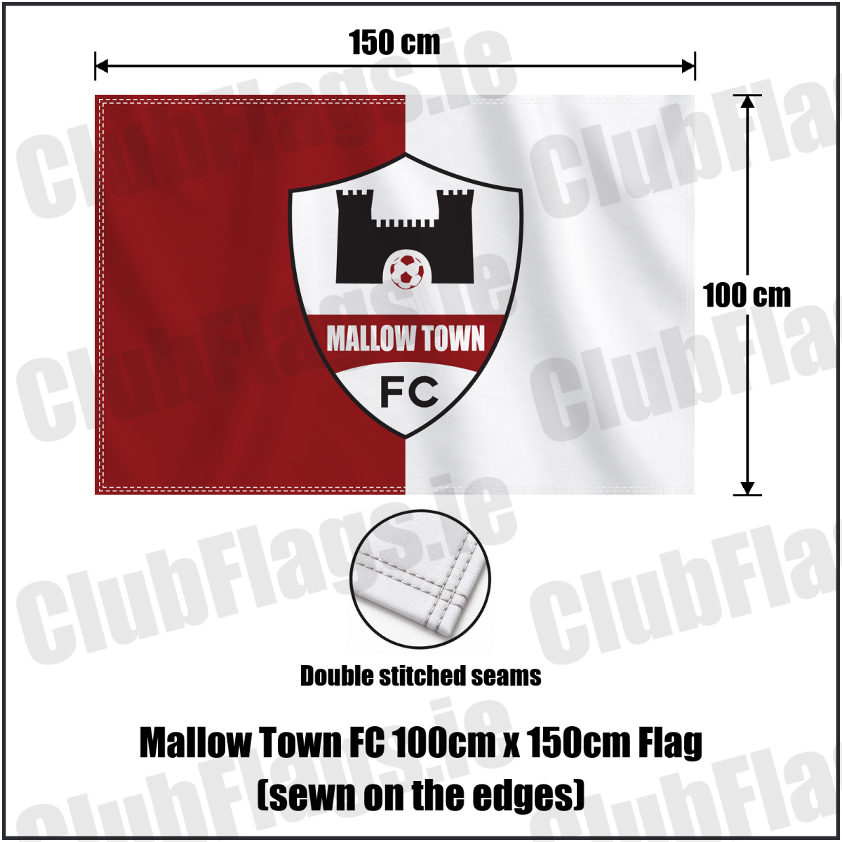 Mallow Town FC 100cm x 150cm Flag (sewn on the edges) - ClubFlags.ie