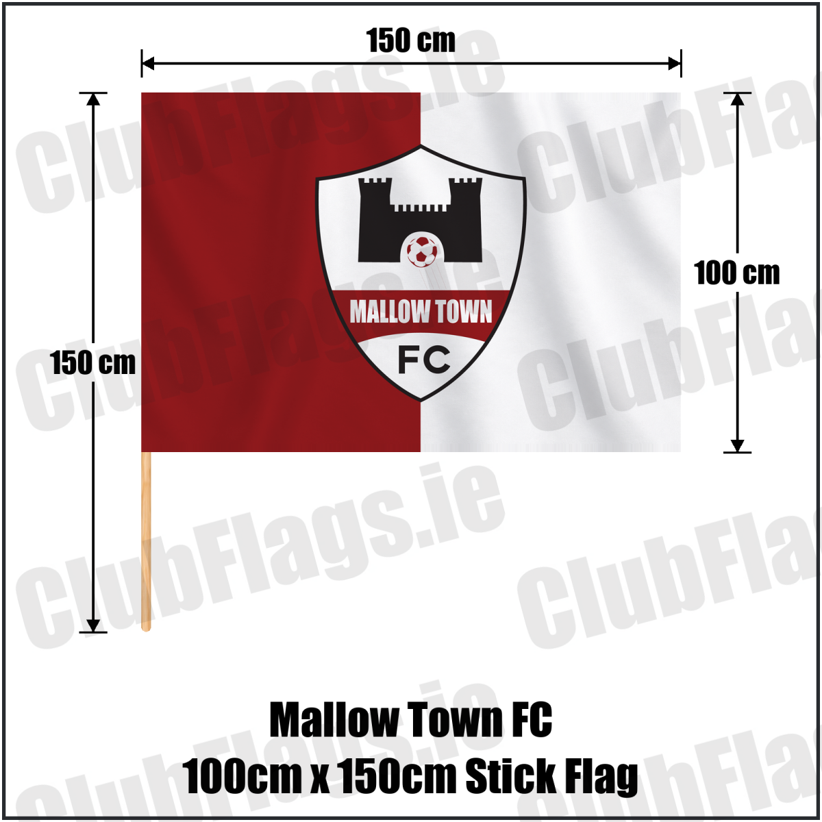 Mallow Town FC 100cm x 150cm Stick Flag - ClubFlags.ie