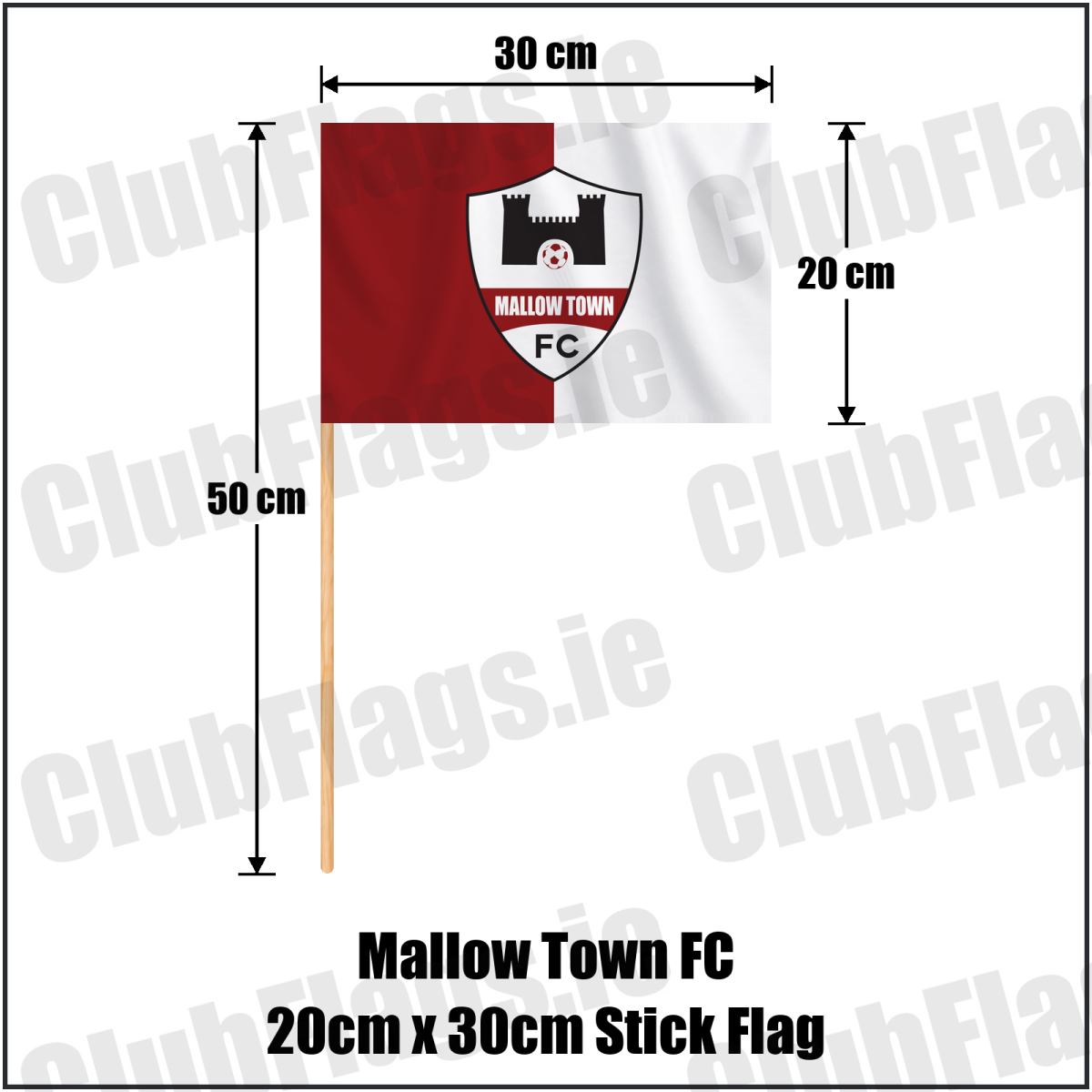 Mallow Town FC 20cm x 30cm Stick Flag - ClubFlags.ie