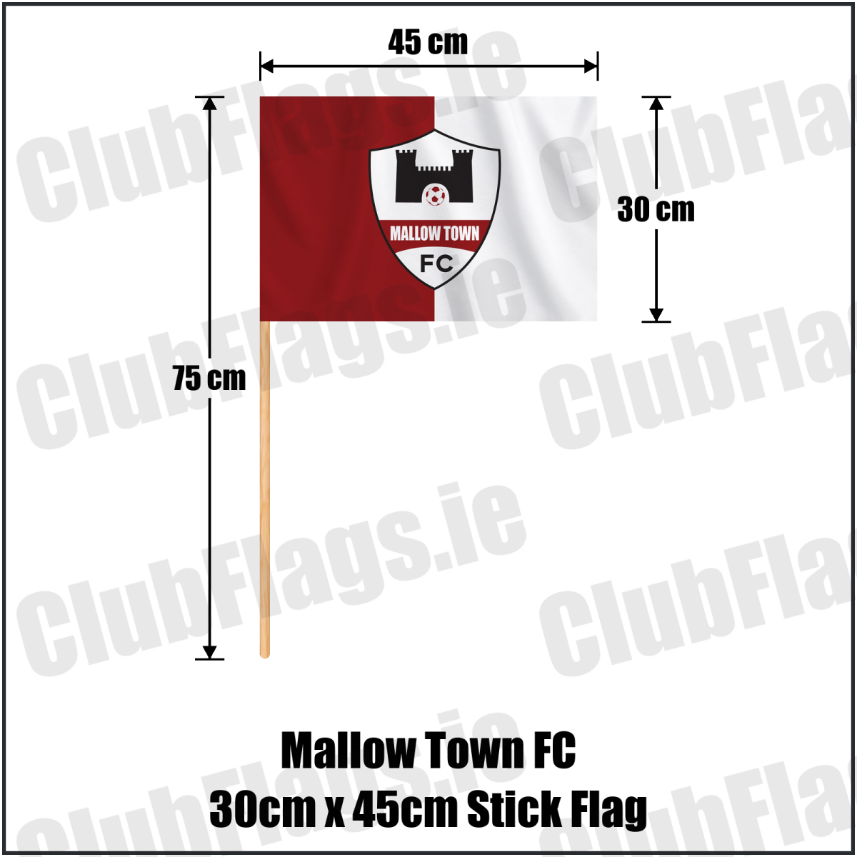 Mallow Town FC 30cm x 45cm Stick Flag - ClubFlags.ie