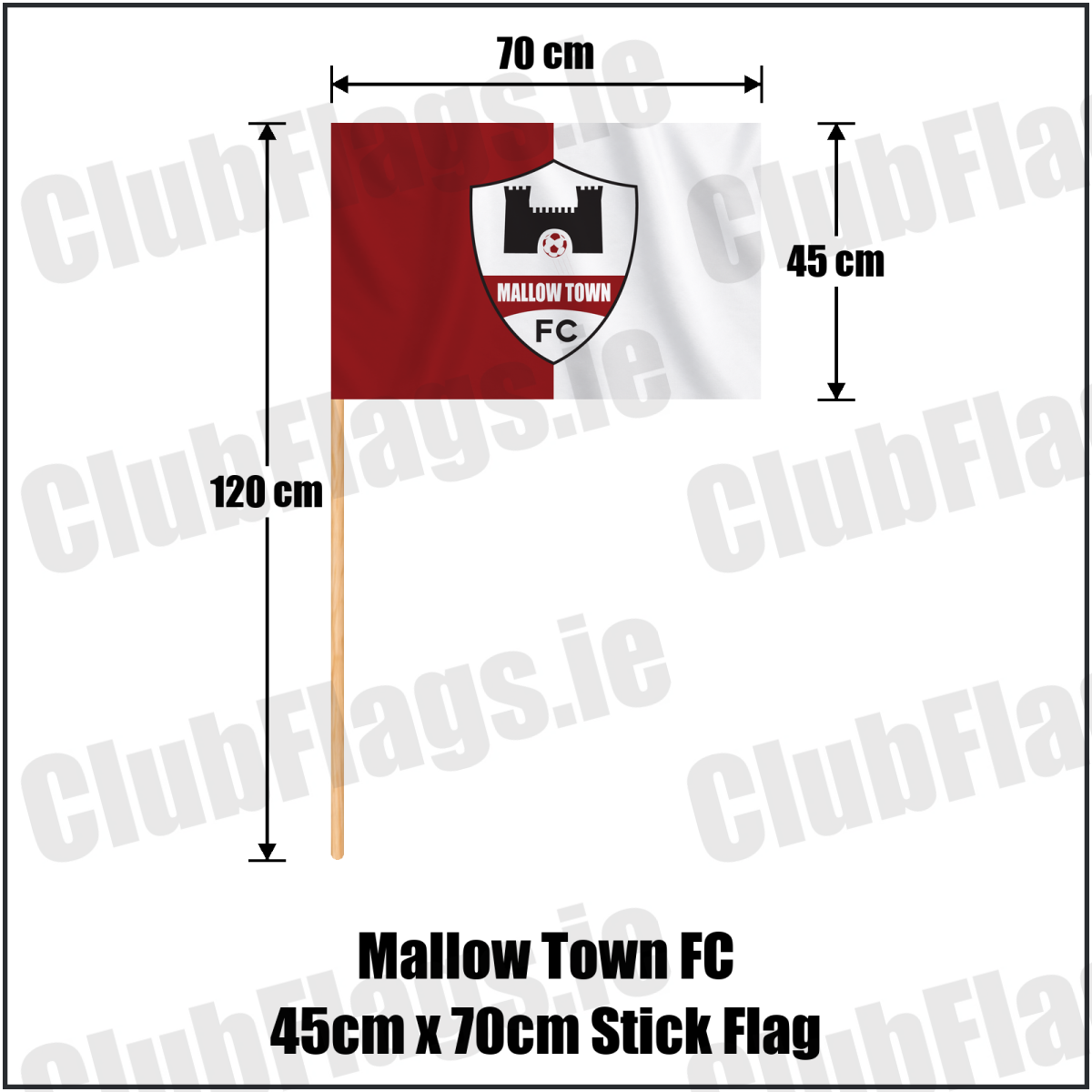 Mallow Town FC 45cm x 70cm Stick Flag - ClubFlags.ie