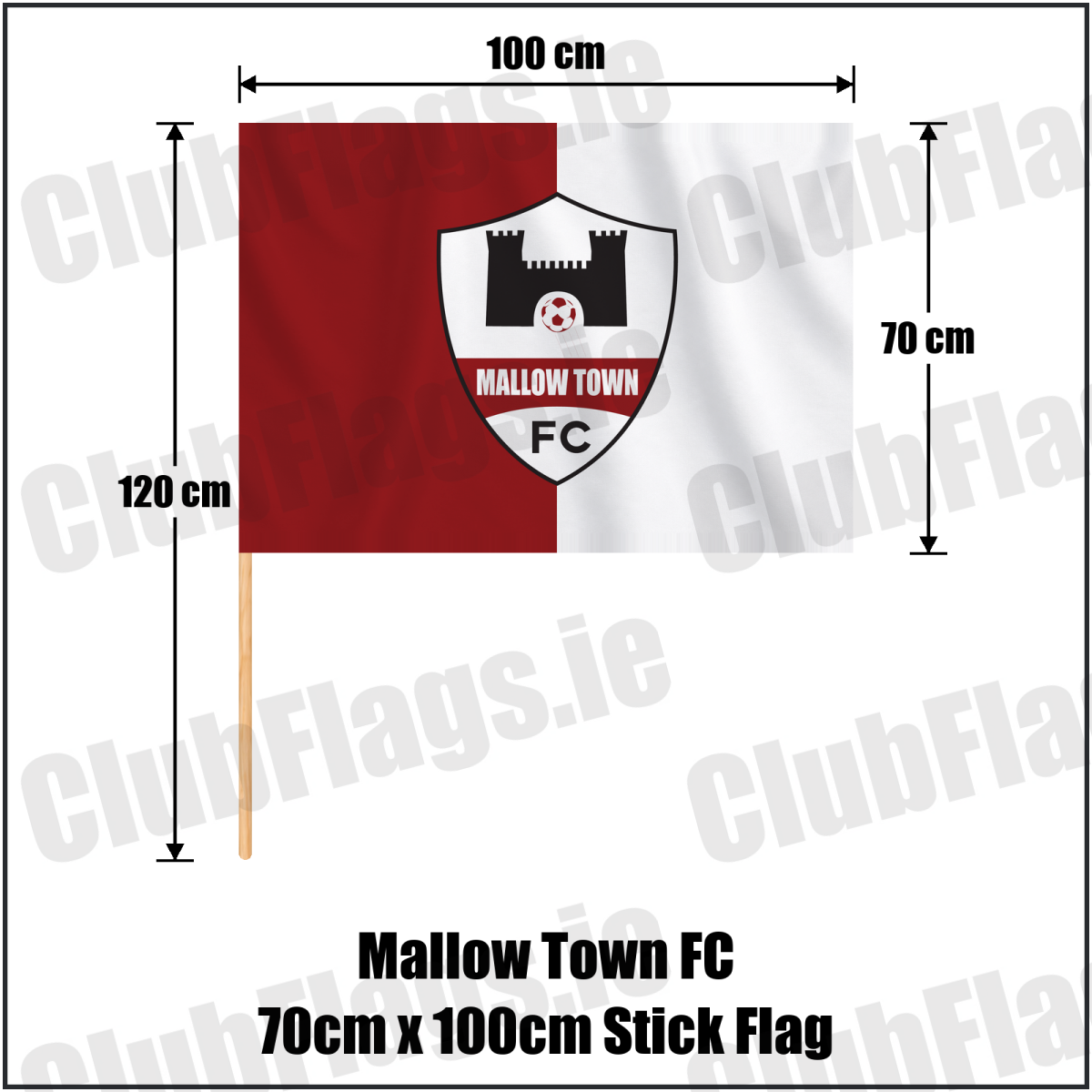 Mallow Town FC 70cm x 100cm Stick Flag - ClubFlags.ie
