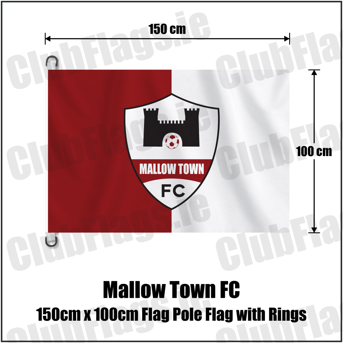 Mallow Town FC 150cm x 100cm Flag Pole Flag with Rings - ClubFlags.ie