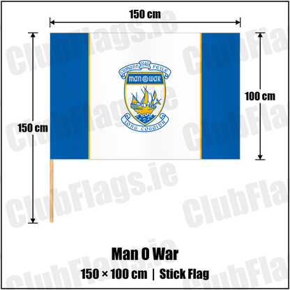 Man O War 100cm x 150cm Stick Flag with the club crest and colours, Dublin GAA - ClubFlags.ie