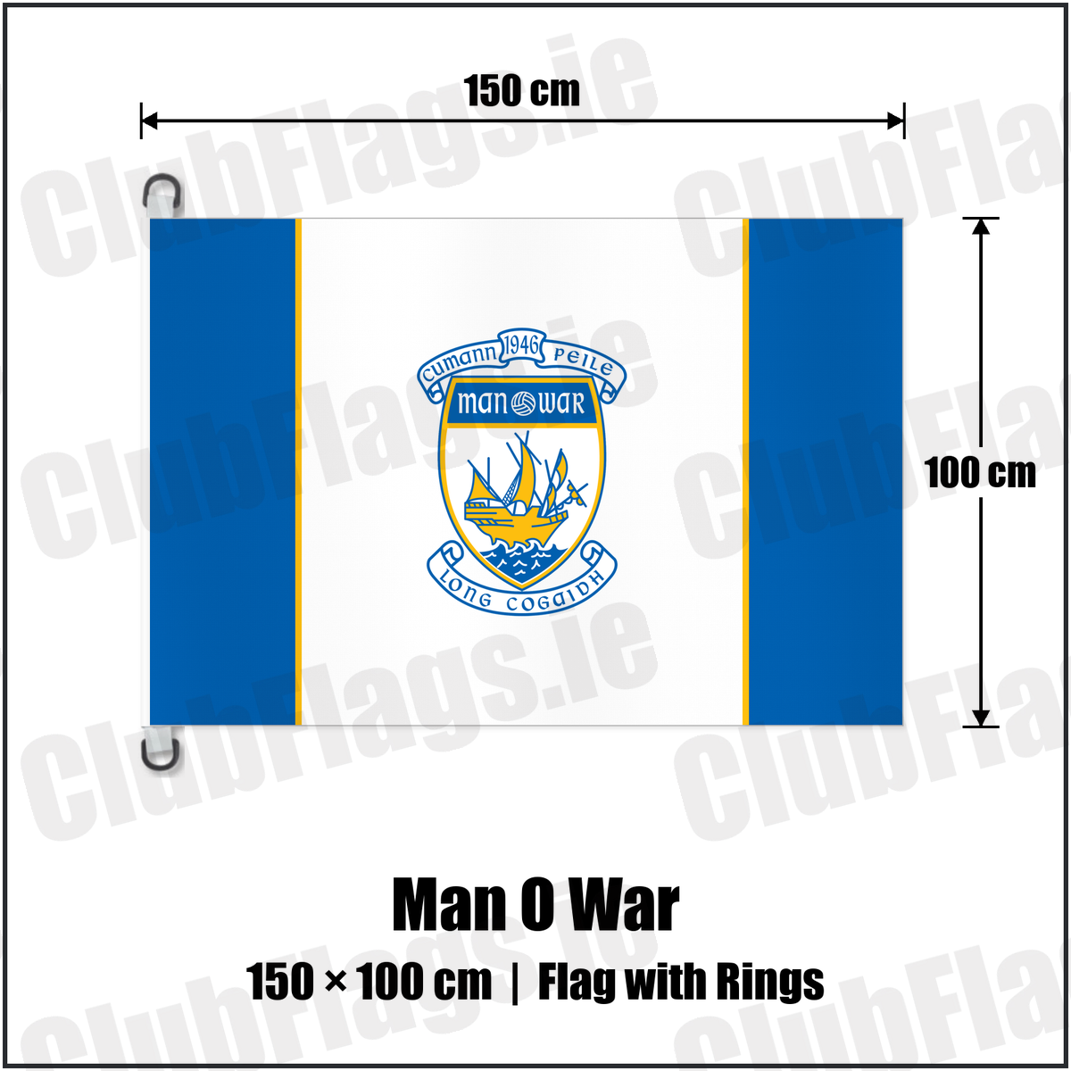 Man O War 150cm x 100cm Flag Pole Flag with Rings with the club crest and colours, Dublin GAA - ClubFlags.ie