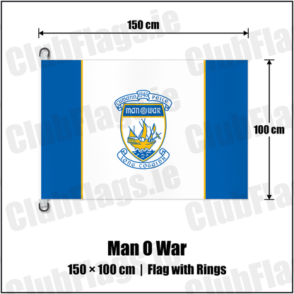 Man O War 150cm x 100cm Flag Pole Flag with Rings with the club crest and colours, Dublin GAA - ClubFlags.ie