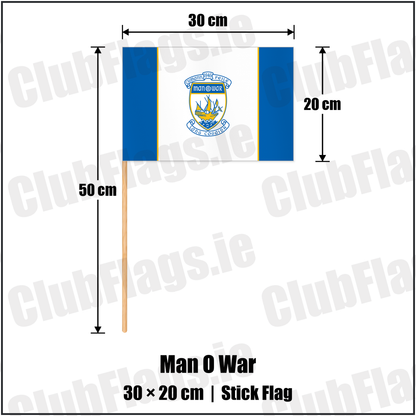 Man O War 20cm x 30cm Stick Flag with the club crest and colours, Dublin GAA - ClubFlags.ie