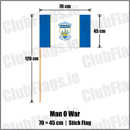 Man O War 45cm x 70cm Stick Flag with the club crest and colours, Dublin GAA - ClubFlags.ie