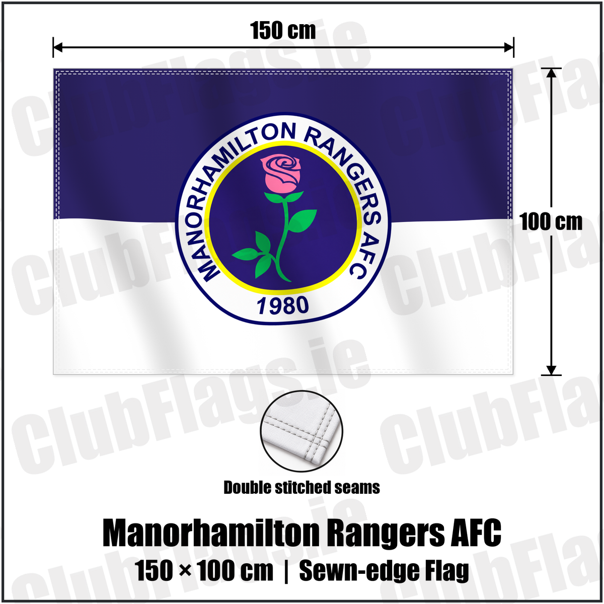 Manorhamilton Rangers AFC 100cm x 150cm Flag (sewn on the edges) with the verified club crest and colours, Leitrim Football - ClubFlags.ie