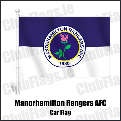 Manorhamilton Rangers AFC Car Flag with the verified club crest and colours, Leitrim Football - ClubFlags.ie
