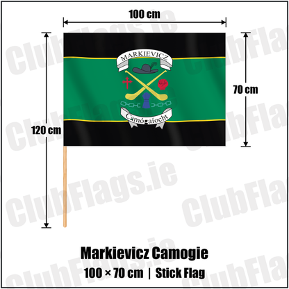 Markievicz Camogie 70cm x 100cm Stick Flag with the club crest and colours, Donegal GAA - ClubFlags.ie