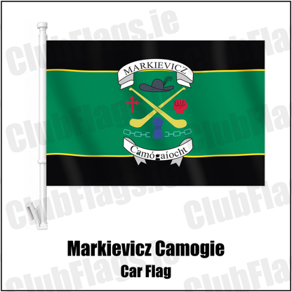 Markievicz Camogie Car Flag with the club crest and colours, Donegal GAA - ClubFlags.ie