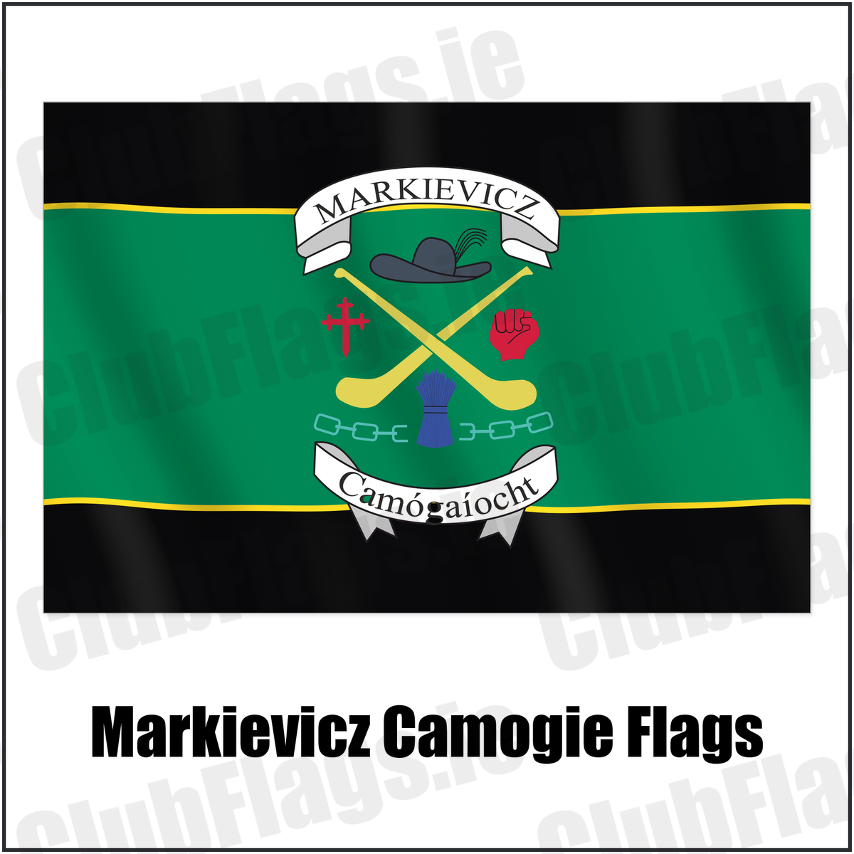 Markievicz Camogie Flags with the club crest and colours, Donegal GAA - ClubFlags.ie