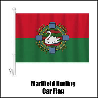 Marlfield Hurling Car Flag, featuring the club crest and red and green colours; County Tipperary GAA. ClubFlags.ie.